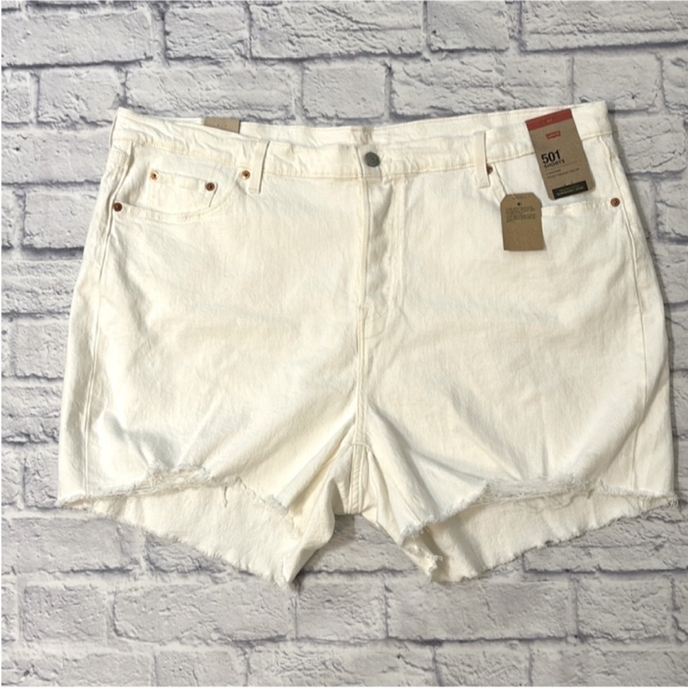 Levi’s 501 White Jean Shorts High Waisted Distressed Cut Offs Plus Size 22W NWT